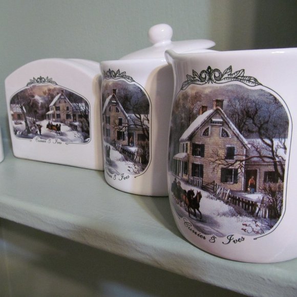 Currier & Ives 5 pc Stoneware Table Top Set American Homestead Winter MCNY - Picture 12 of 16